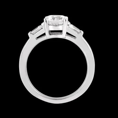 1.20 Ct. Real Diamonds Three Stone Wedding Ring Round & Baguette Cut