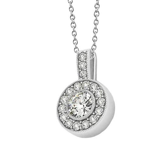 1.25 CT. Round Real Diamond Milgrain Pendant Necklace Without Chain WG 14K