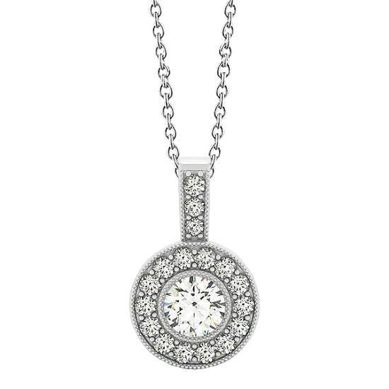 1.25 CT. Round Real Diamond Milgrain Pendant Necklace Without Chain WG 14K
