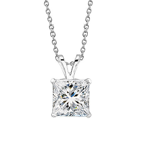 1.25 Carats Princess Cut Genuine Diamond Necklace Pendant White Gold 14K