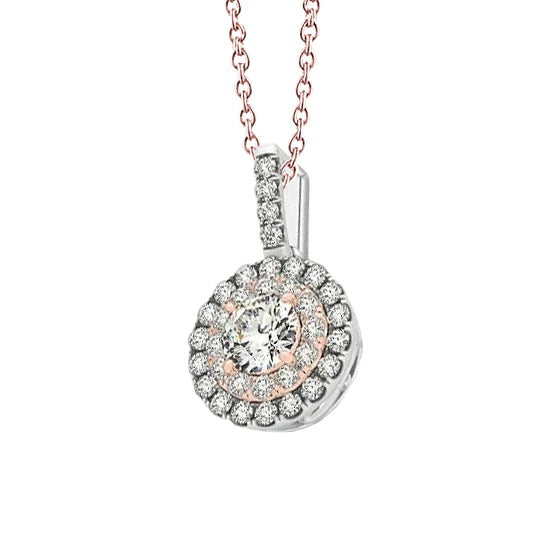 1.25 Carats Round Real Diamond Two Tone Gold 14K Pendant Necklace