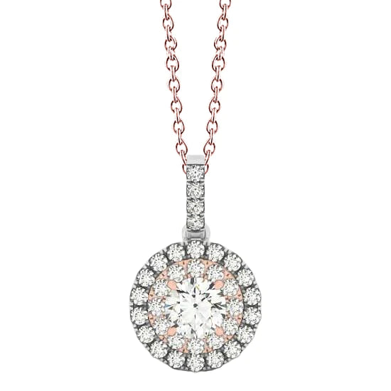 1.25 Carats Round Real Diamond Two Tone Gold 14K Pendant Necklace