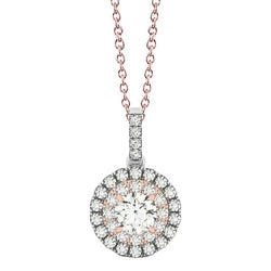 1.25 Carats Round Real Diamond Two Tone Gold 14K Pendant Necklace
