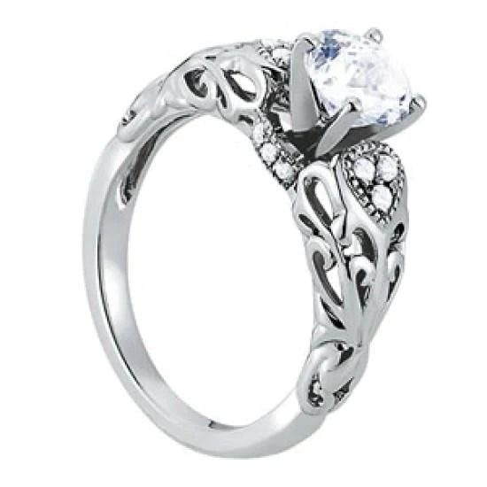 1.25 Carats Round Real Diamond White Gold 14K Engagement Fancy Ring New