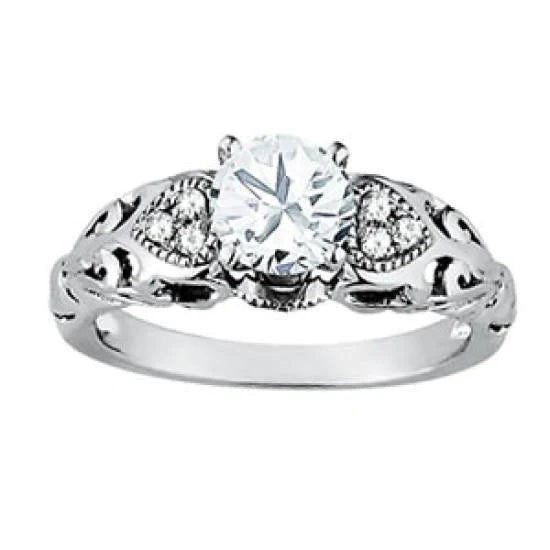 1.25 Carats Round Real Diamond White Gold 14K Engagement Fancy Ring New