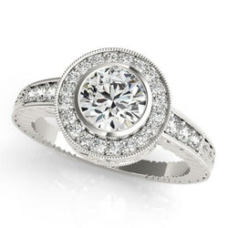 1.25 Carats Round Real Diamonds Halo Fancy Ring Gold White 14K