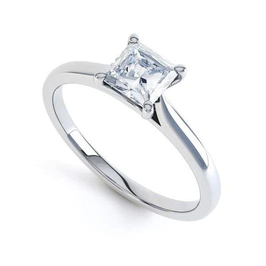 1.25 Ct Solitaire Real Princess Cut Diamond Anniversary Ring White Gold 14K