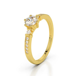 1.25 Ct Solitaire With Accent Real Natural Earth Mined Diamonds Engagement Ring Yellow Gold 14K