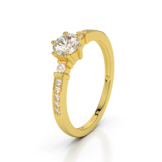1.25 Ct Solitaire With Accent Real Diamonds Engagement Ring Yellow Gold 14K