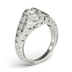 1.25 Ct. Natural Diamonds Solitaire With Accents Engraved Ring White Gold 14K