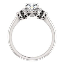 1.26 Ct Three Stone Center Cushion Halo Diamond Ring 14K White Gold