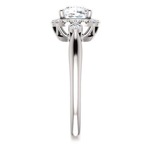 1.26 Ct Three Stone Center Cushion Halo Diamond Ring 14K White Gold