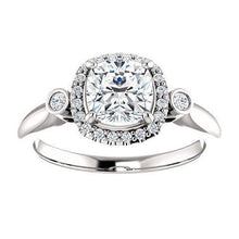 1.26 Ct Three Stone Center Cushion Halo Real Natural Earth Mined Diamond Ring 14K White Gold