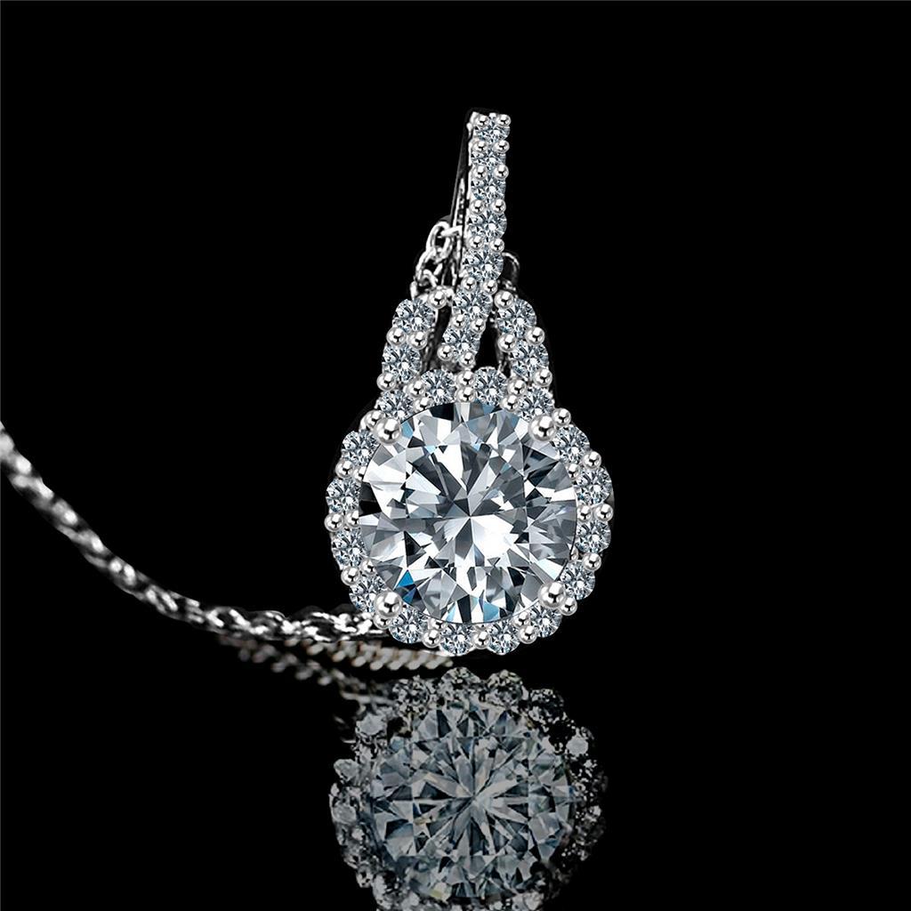 1.27 Ct Round Halo Diamond Necklace Pendant 14K White Gold