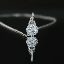 1.27 Ct Round Halo Real Diamond Necklace Pendant 14K White Gold