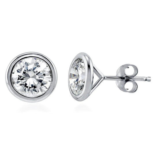 1.3 Ct Bezel Set Round Real Diamond Stud Earring 14K White Gold