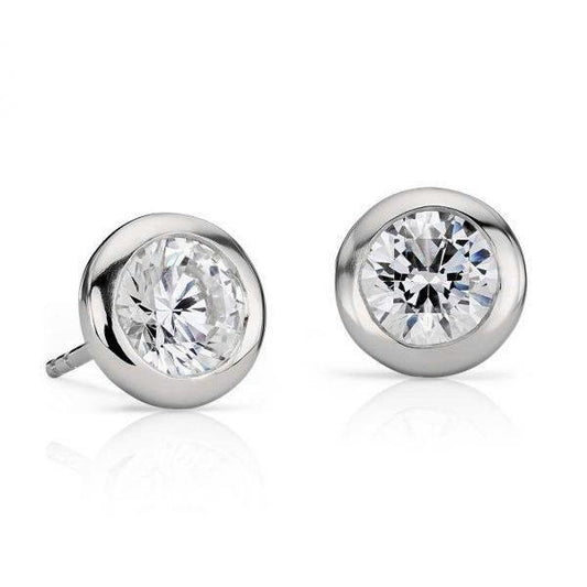 1.3 Ct Bezel Set Solitaire Round Real Diamond Stud Earring 14K White Gold