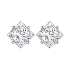 1.3 Ct Princess Cut Solitaire Diamond Stud Genuine Earring 14K White Gold