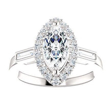 1.30 Carats Genuine Marquise Center Diamond And Baguette Halo Engagement Ring