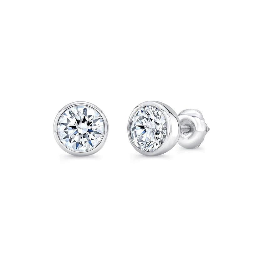 1.30 Carats Round Real Diamond Stud Earring Bezel Set White Gold 14K