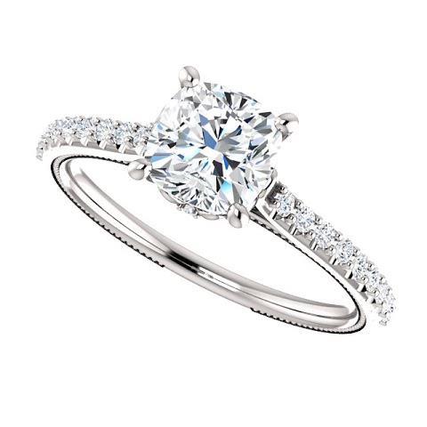 1.30 Ct Cushion Diamond Engagement Ring With Accents