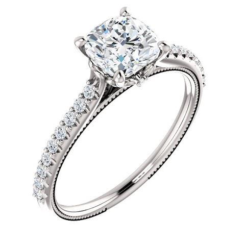 1.30 Ct Cushion Diamond Engagement Ring With Accents