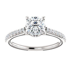 1.30 Ct Cushion Real Diamond Engagement Ring With Accents