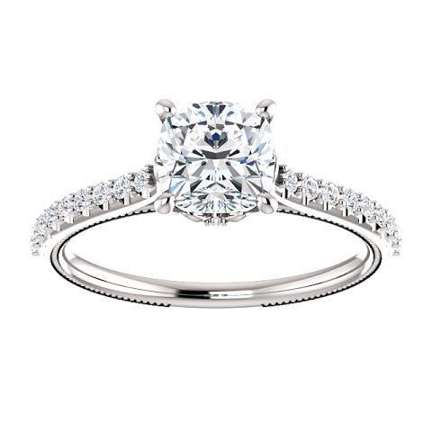 1.30 Ct Cushion Real Diamond Engagement Ring With Accents