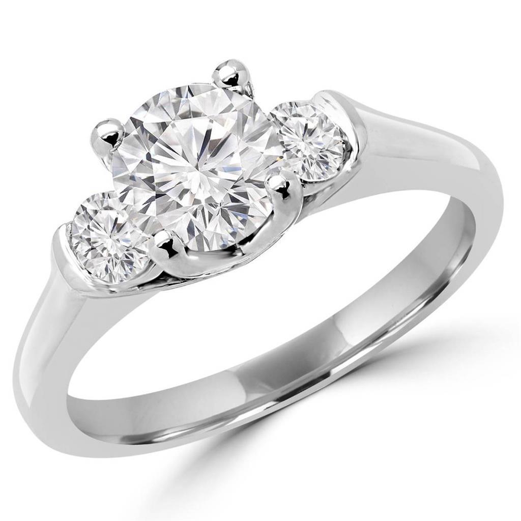 1.30 Ct Round Cut Real Natural Earth Mined Diamond Three Stone Wedding Ring White Gold