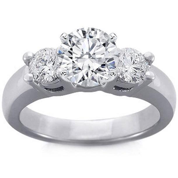 1.30 Ct Round Three Stone Real Natural Earth Mined Diamond Engagement Ring 14K White Gold
