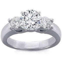1.30 Ct Round Three Stone Real Diamond Engagement Ring 14K White Gold