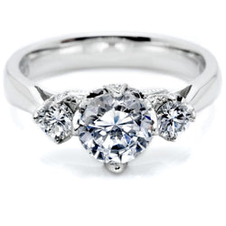 1.30 Ct Three Stone Round Real Diamond Wedding Ring 14K White Gold