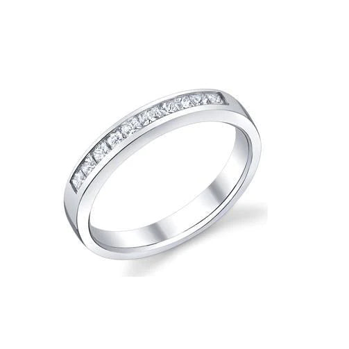 1.32 Ct Sparkling Princess Cut Real Diamond Eternity Band 14K White Gold