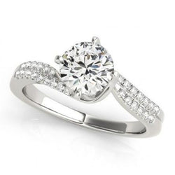 1.35 Carats Round Real Diamond Solitaire Ring With Accents Twisted Shank