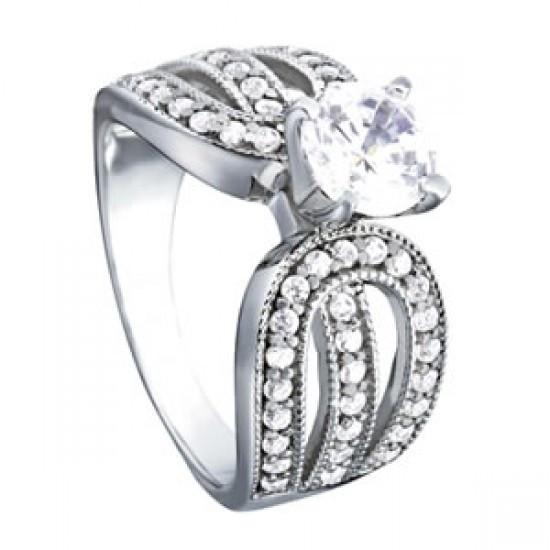 1.35 Carats Round Real Diamond Vintage Style Engagement Ring White Gold