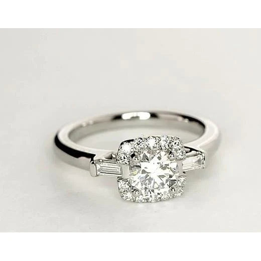 1.35 Carats Three Stone Real Diamonds Engagement Ring White Gold 14K