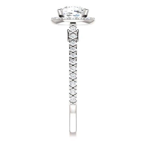 1.35 Ct Halo Cushion & Round Real Diamond Wedding Ring Band 14K White Gold