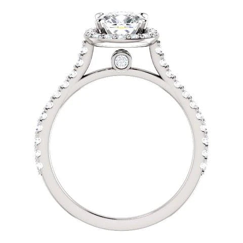 1.35 Ct Halo Cushion & Round Real Diamond Wedding Ring Band 14K White Gold