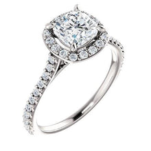 1.35 Ct Halo Cushion & Round Real Diamond Wedding Ring Band 14K White Gold