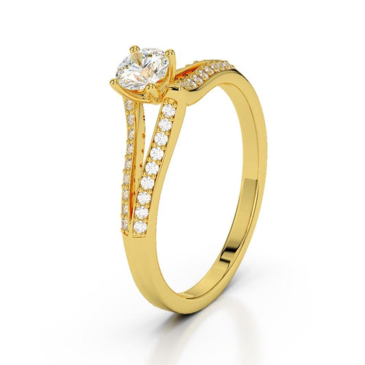 1.35 Ct Round Cut Real Diamond Wedding Ring 14K Yellow Gold