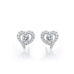 1.36 Carats Real Diamond Heart Shape Halo Stud Earring 14K White Gold