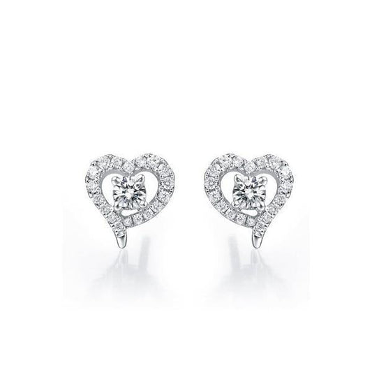 1.36 Carats Real Diamond Heart Shape Halo Stud Earring 14K White Gold