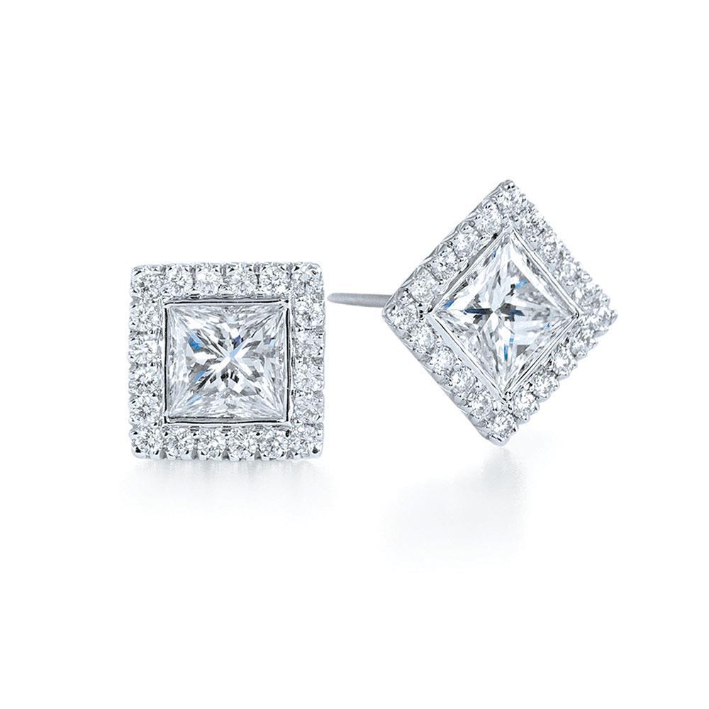1.4 Ct Princess Cut Natural Diamond Halo Diamond Stud Earrings