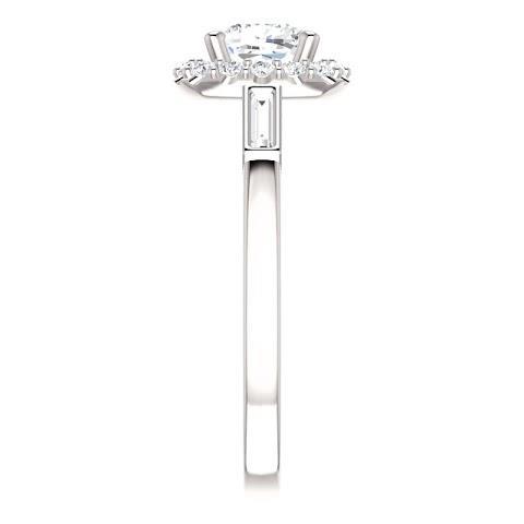 1.40 Carats Halo Diamond Engagement Band Ring 3 Stone White Gold 14K