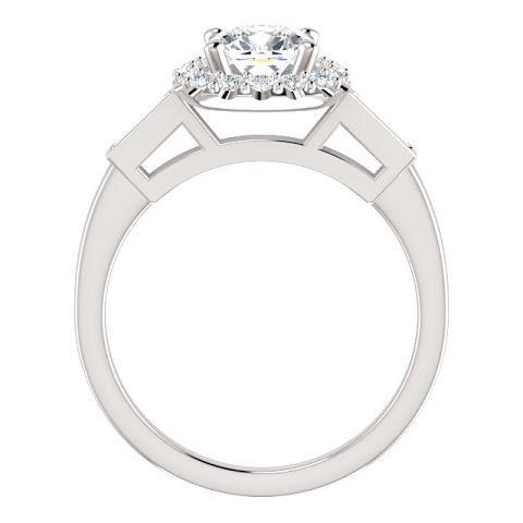 1.40 Carats Halo Diamond Engagement Band Ring 3 Stone White Gold 14K