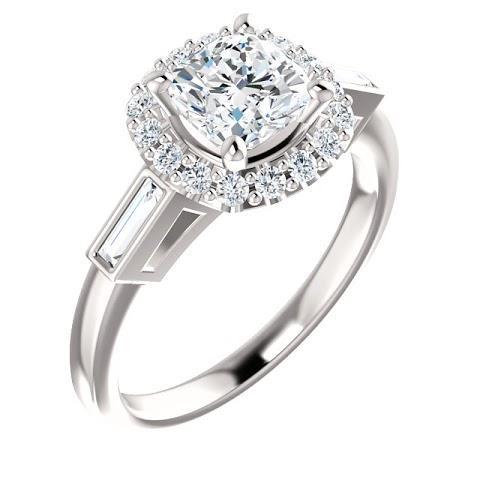 1.40 Carats Halo Diamond Engagement Band Ring 3 Stone White Gold 14K