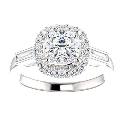 1.40 Carats Halo Real Diamond Engagement Band Ring 3 Stone White Gold 14K