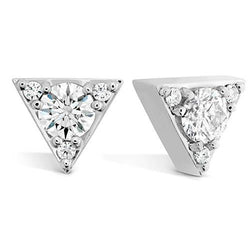 1.40 Carats Real Diamond Stud Earring 14K White Gold Triangular Style