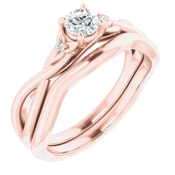 1.40 Carats Ring Three Stone Genuine Diamond Rose Gold 14K Twisted Shank New