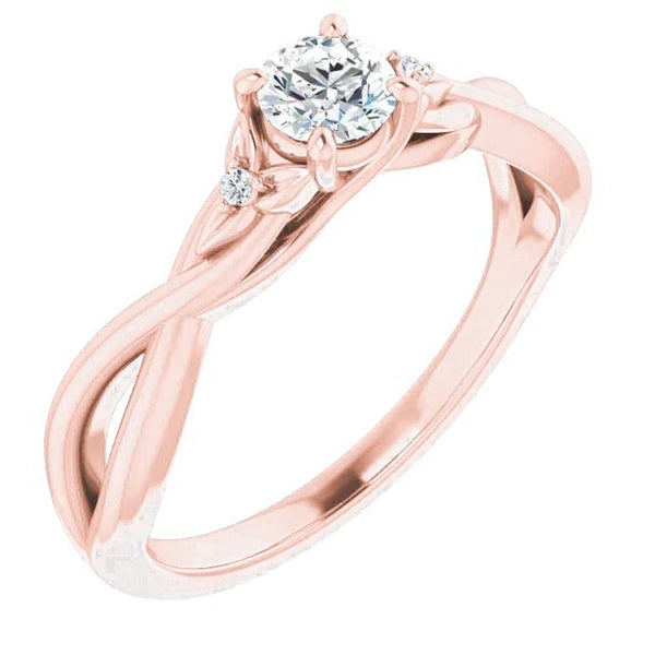 1.40 Carats Ring Three Stone Genuine Diamond Rose Gold 14K Twisted Shank New